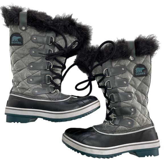 Sorel Boots Womens 6 Black Quarry Cloudburst Tofino Organza Waterproof Snow - Picture 1 of 8